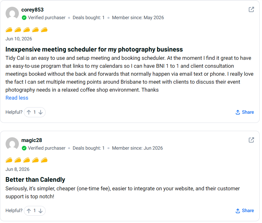 tidycal reviews